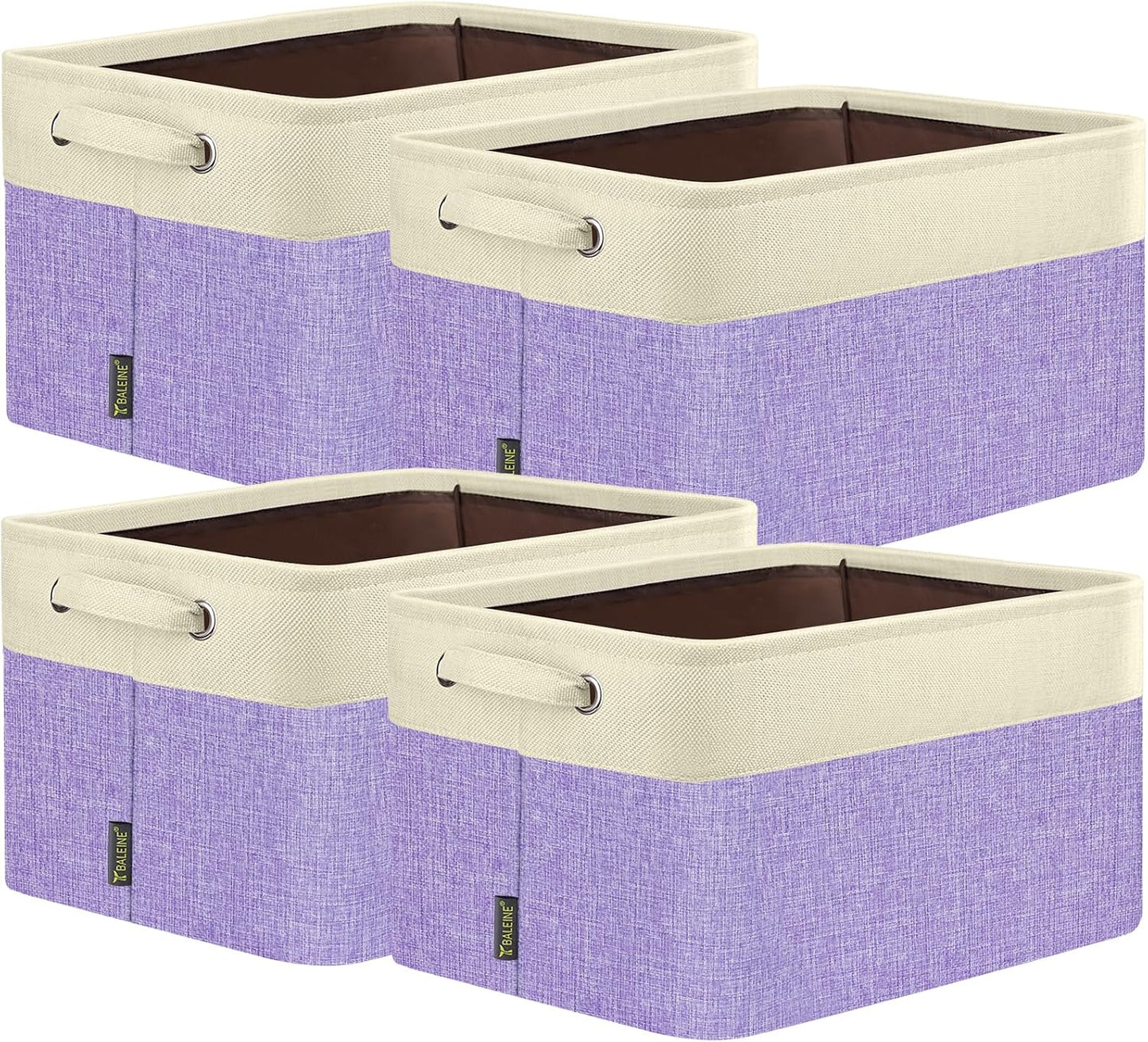 BALEINE 4 Pack Fabric Closet Storage Bins for Shelves, Linen Closet Organizers and Storage, Decorative Baskets for Organizing, Shelf, Clothes, Home, Office (Lavender, 12"x8"x8")
