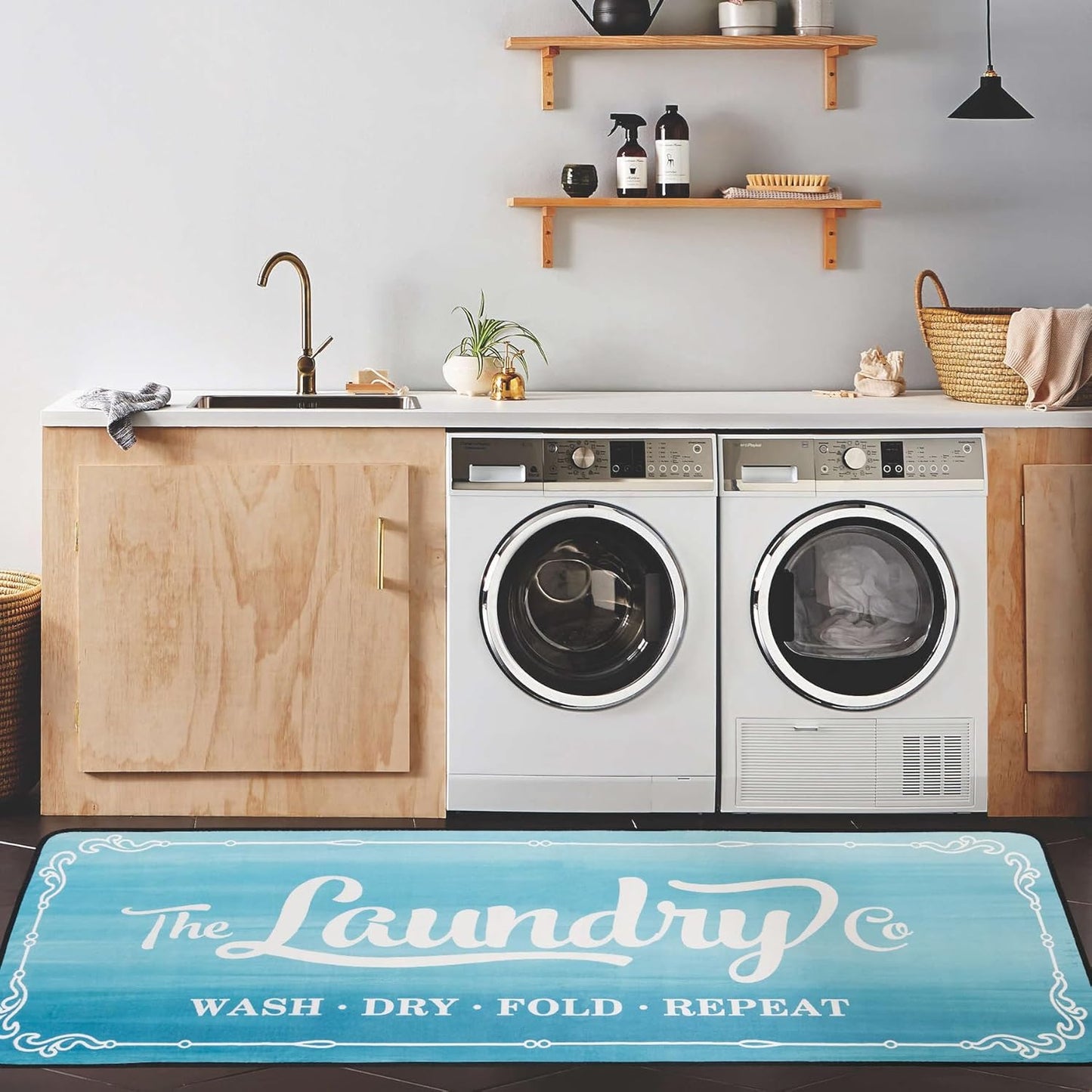 Laundry Room Rug Runner 20"X59" TPR Non Slip Farmhouse Laundry Rugs for Laundry Room Decor Washable Runner Rugs for Kitchen Floor Mudroom and Bathroom
