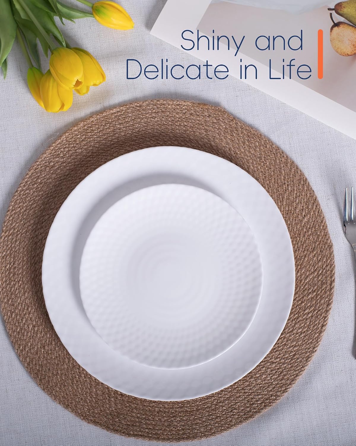 LaGlint 7.5 Inch Appetizer Plate Set of 6, White Geometric Opal Glass