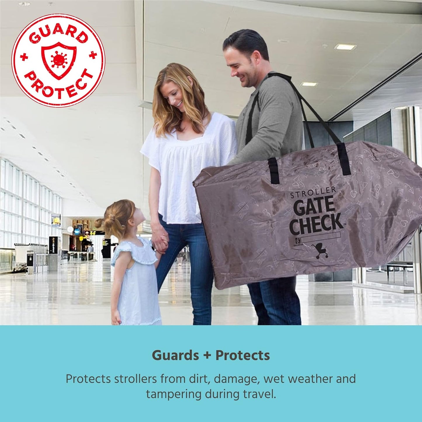 J.L. Childress Gate Check Bag for Single & Double Strollers - Travel Bag for Airplane, Fits Most Standard Baby Strollers, Airport Accessories for Gate Check, Flying Essentials - Deluxe, Grey