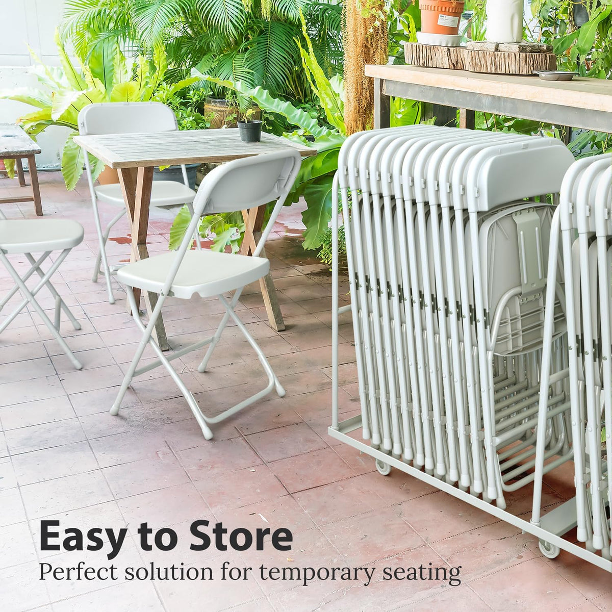 4 PACK White Foldable Plastic Chair | Folding & Stackable | 350 lbs Capacity Steel Frame Seats for Indoor Outdoor | Commercial Use Events Wedding Party Events Bulk Picnic Kitchen Dining
