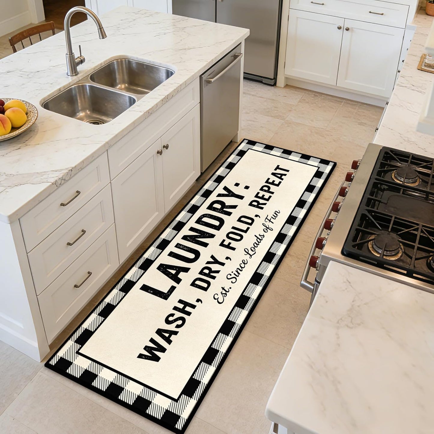 Washable Laundry Room Rug, 20"X47" Non Slip Laundry Mat Runner Soft Low-Pile Farmhouse Laundry Room Decor Area Rug for Kitchen Bathroom Buffalo Plaid