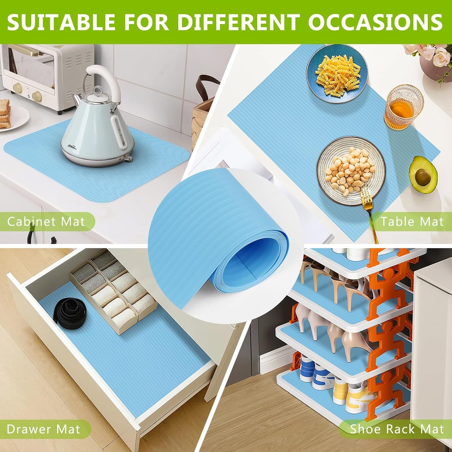 Shelf Drawer Liner for Kitchen Cabinets, Durable Pantry Shelving Liners for Tool Box Closet Refrigerator Non Stick Waterproof Plastic Cabinet Protector Liners Mat Washable, Blue 23.6 x 78.7 inches