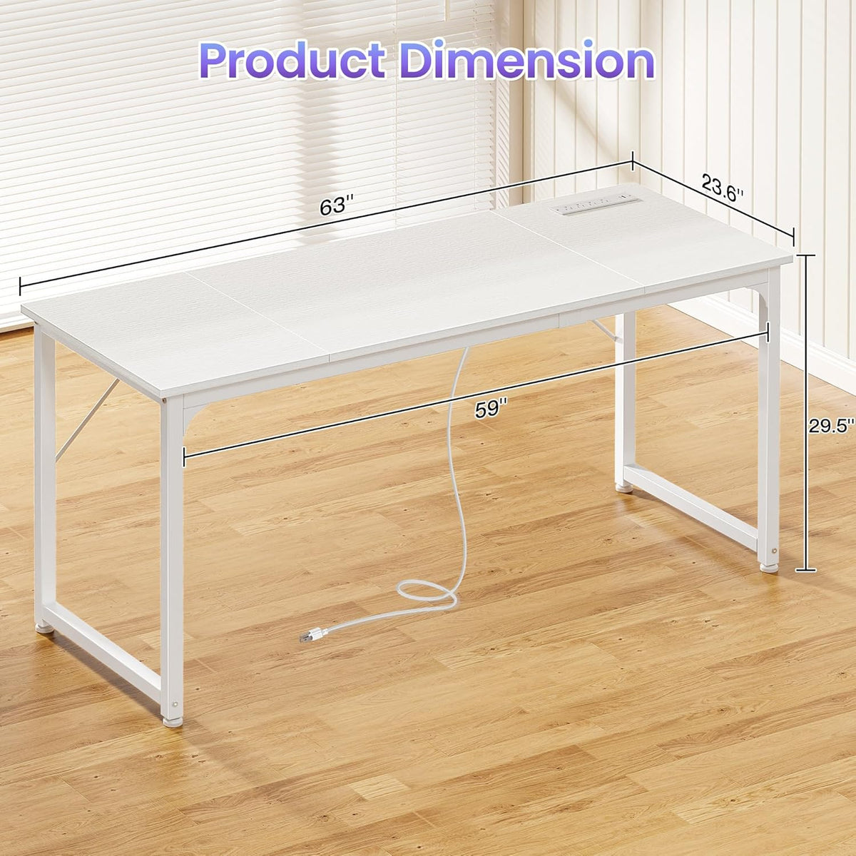 PRAISUN 63 X 24 Inch Office Computer Desk with Power Outlets and USB-C Port, Larger and Longer Gaming Desk, for Home Office, Study, Writing Work from Home Table, Metal Frame, Rustic Brown