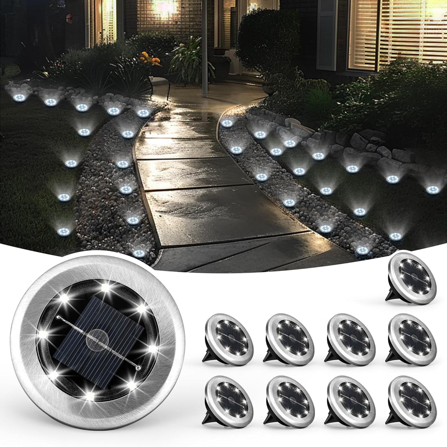 SOLPEX Mini Solar Ground Lights, 10 Pack Solar Lights Outdoor Waterproof, Pathway Lights Solar Powered, Solar Garden Lights, Landscape Lighting for Yard Driveway Walkway (Warm White)