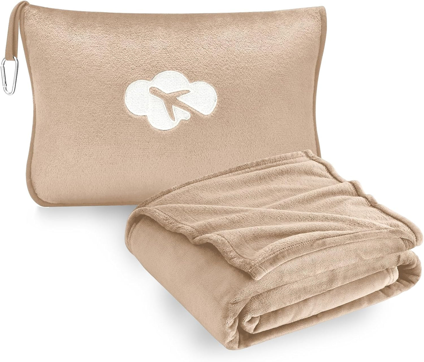 Travel Blanket and Pillow Compact, Premium Soft 2 in 1 Airplane Blanket with Soft Bag Pillowcase，Hand Luggage Sleeve and Backpack Clip (Navy)