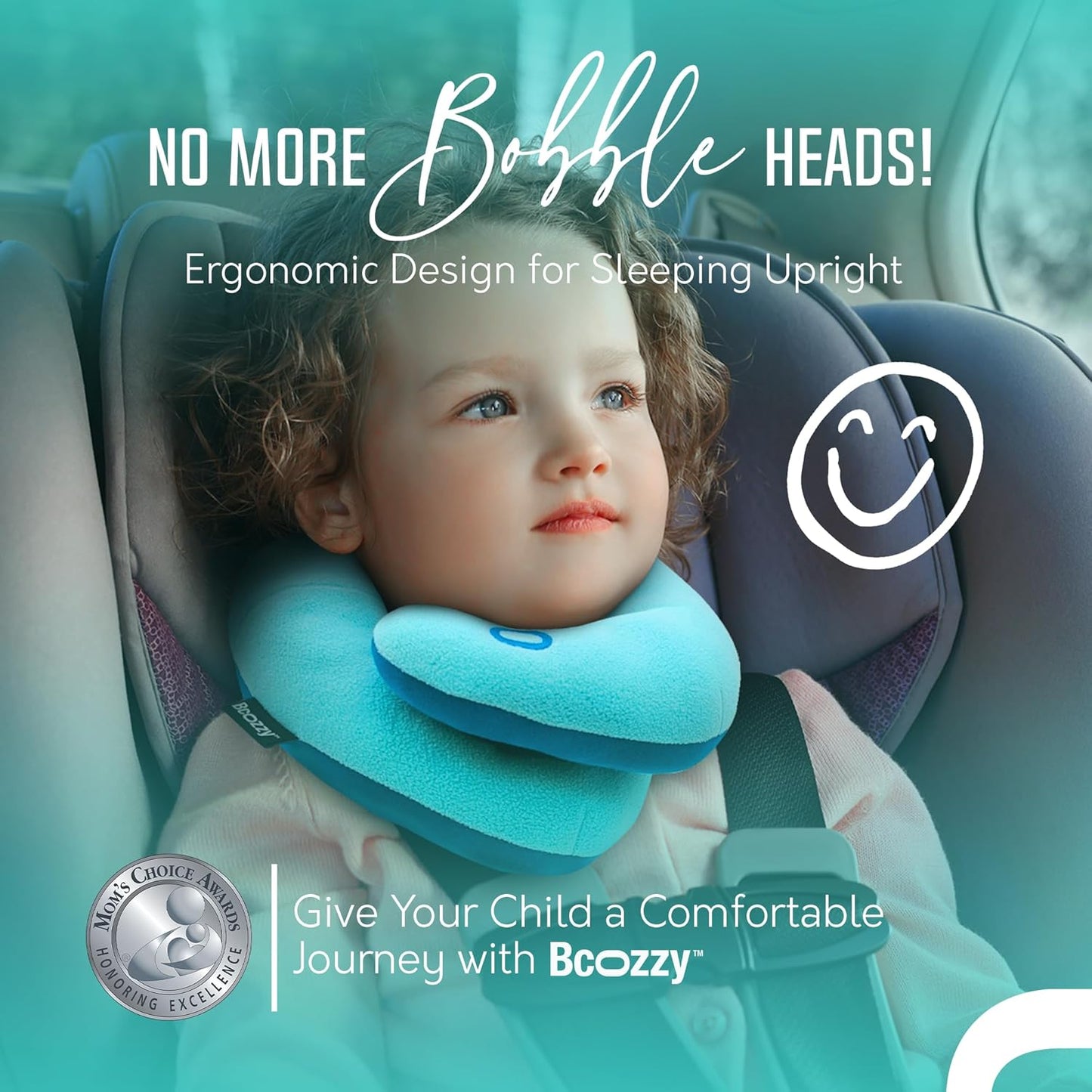 BCOZZY Kids Travel Neck Pillow (3-7 Y/O)- Patented Soft Toddler Pillow for Head & Chin Support in Car Seat, Airplane, and Road Trip Sleeping. Adjustable Size. Washable. Carry Bag. Small, Light Blue