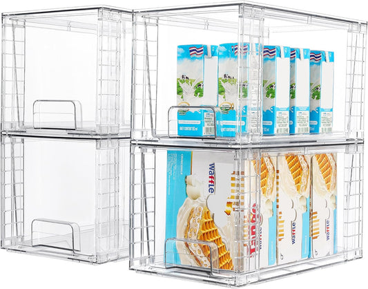 Vtopmart 4 Pack Stackable Clear Pantry Storage Drawers, Large