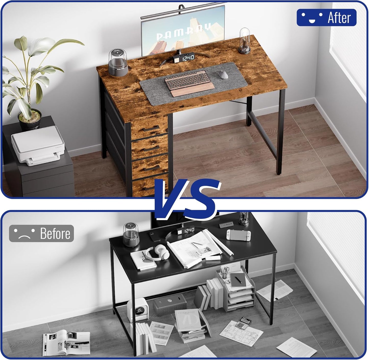 Pamray 32 Inch Computer Desk with 4 Drawers Small Office Desk for Home Bedroom Study Writing Simple Modern Computer Table Vintage