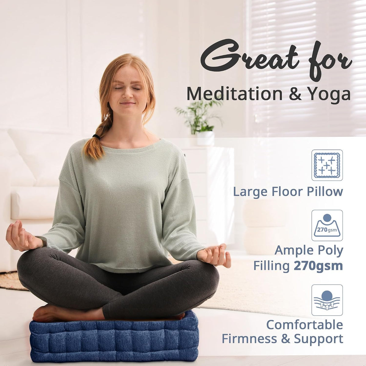 Intelligent Design Floor Pillow, Large Cushion for Meditation, 20x20 Navy