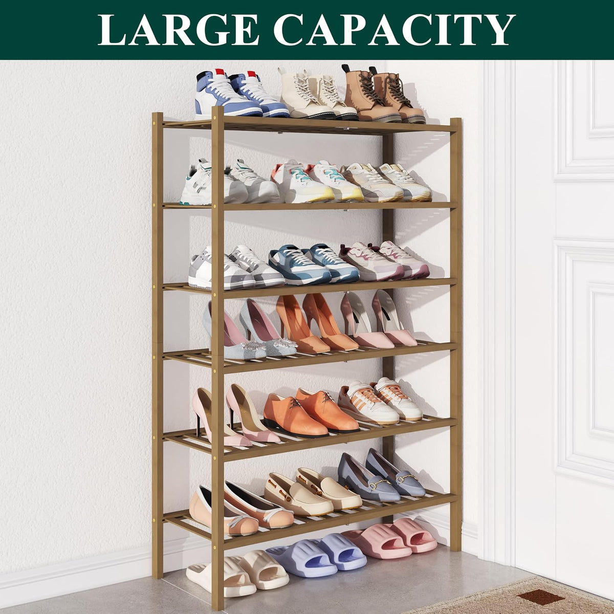 Smiry Bamboo Shoe Rack for Closet, 6 Tier - 26.77" Wide, Walnut