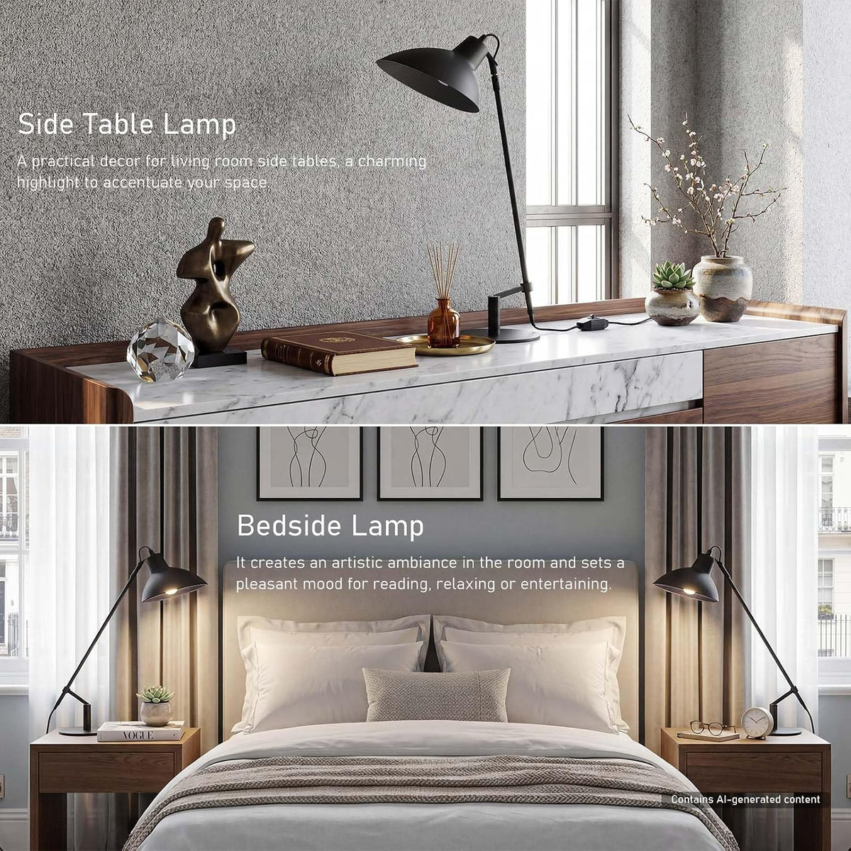 Desk Lamp Modern Industrial 100% Metal Adjustable Table Lamp 24", Natural Light (4000K) with Dimmer, Ideal for Office Bedroom Study Room Living Room Nightstand Bedside Lamps Sand Black