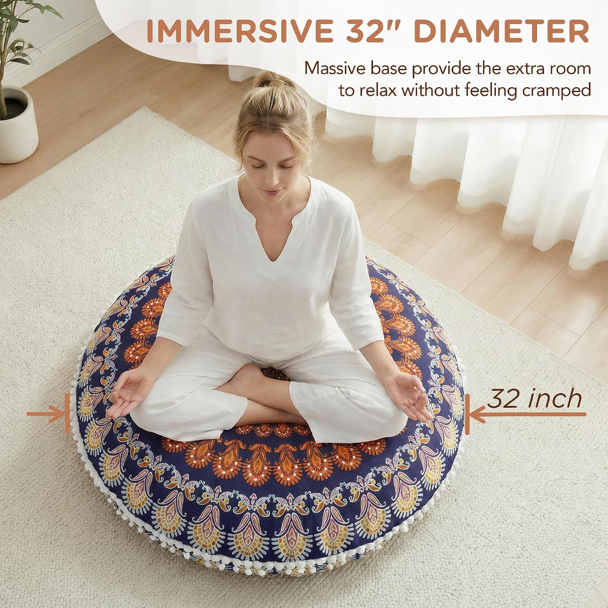 Codi Floor Pillows 2 Pack, Large Meditation Cushions for Adults, 32-inch