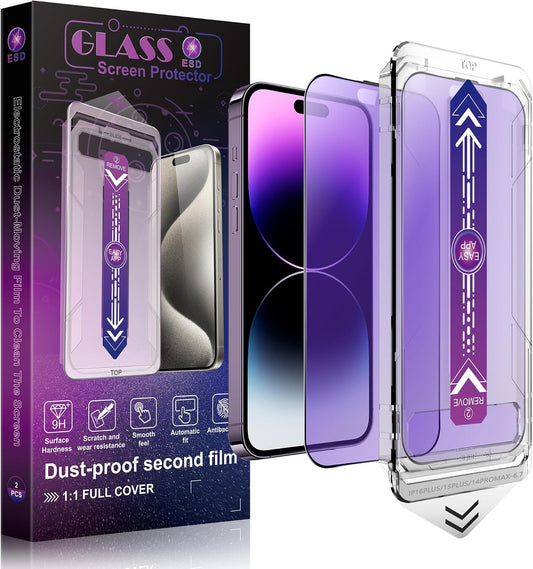 2 Pack Anti Blue Light Matte Screen Protector for iPhone 16 Plus/iPhone 15 Plus/iPhone 14 Pro Max 6.7-Inch Auto Dust Removal, No Bubbles, Tempered Glass Film, Easy Installation