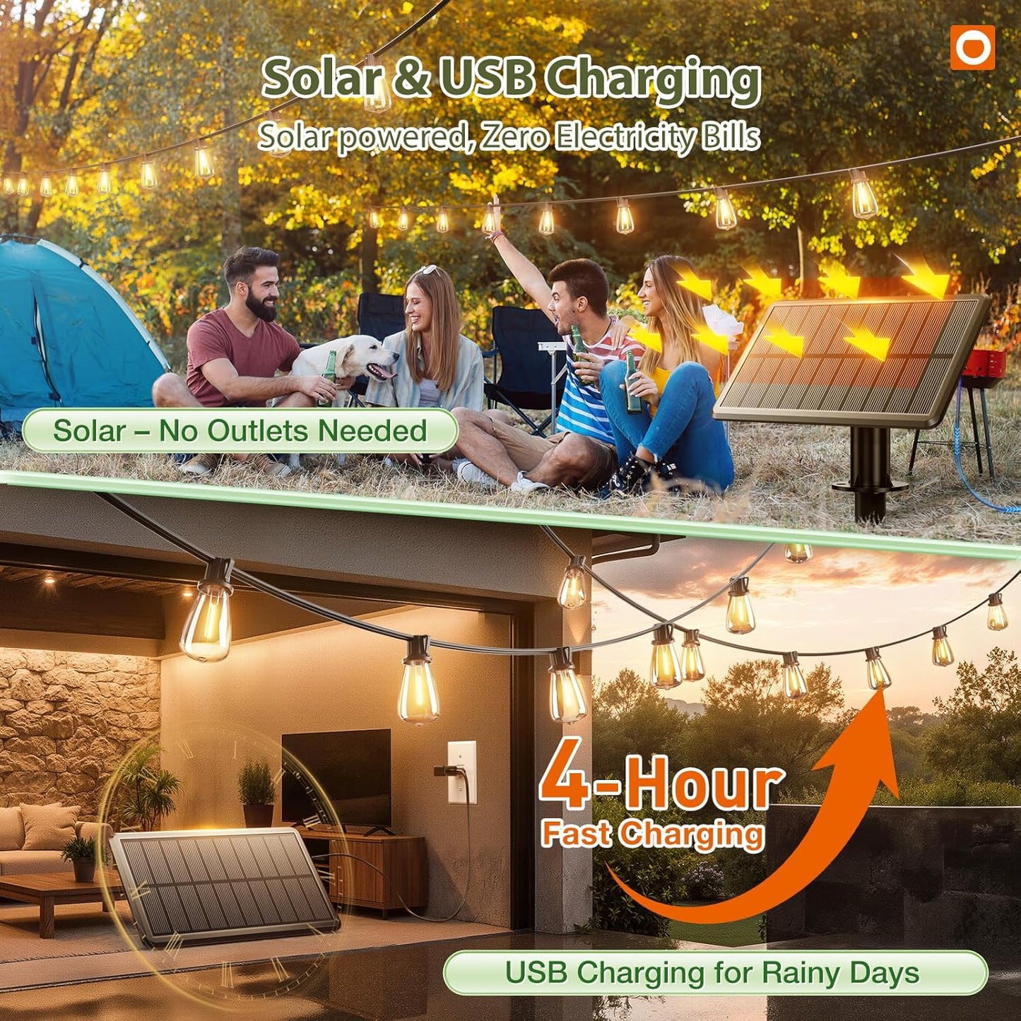 addlon 52(48+4) FT Solar String Lights Waterproof,Patio Lights Solar Powered with Remote & USB Port 16+1 LED Shatterproof Bulbs 3 Light Modes, Dimmable Solar Light for Camping Backyard Garden