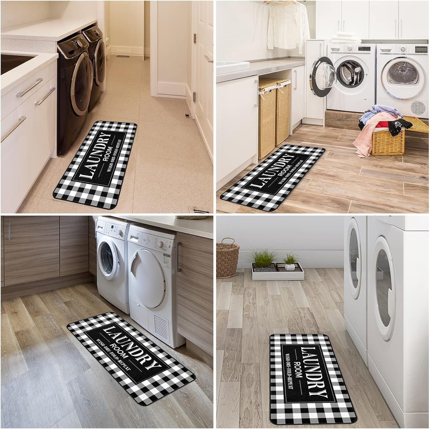 ROMAMIGO Rug Runner Non Slip Floor Mat for Mudroom Laundromat Farmhouse Kitchen Bathroom Laundry Room Decor Accessories(20 X 47 inch, Buffalo Plaid)