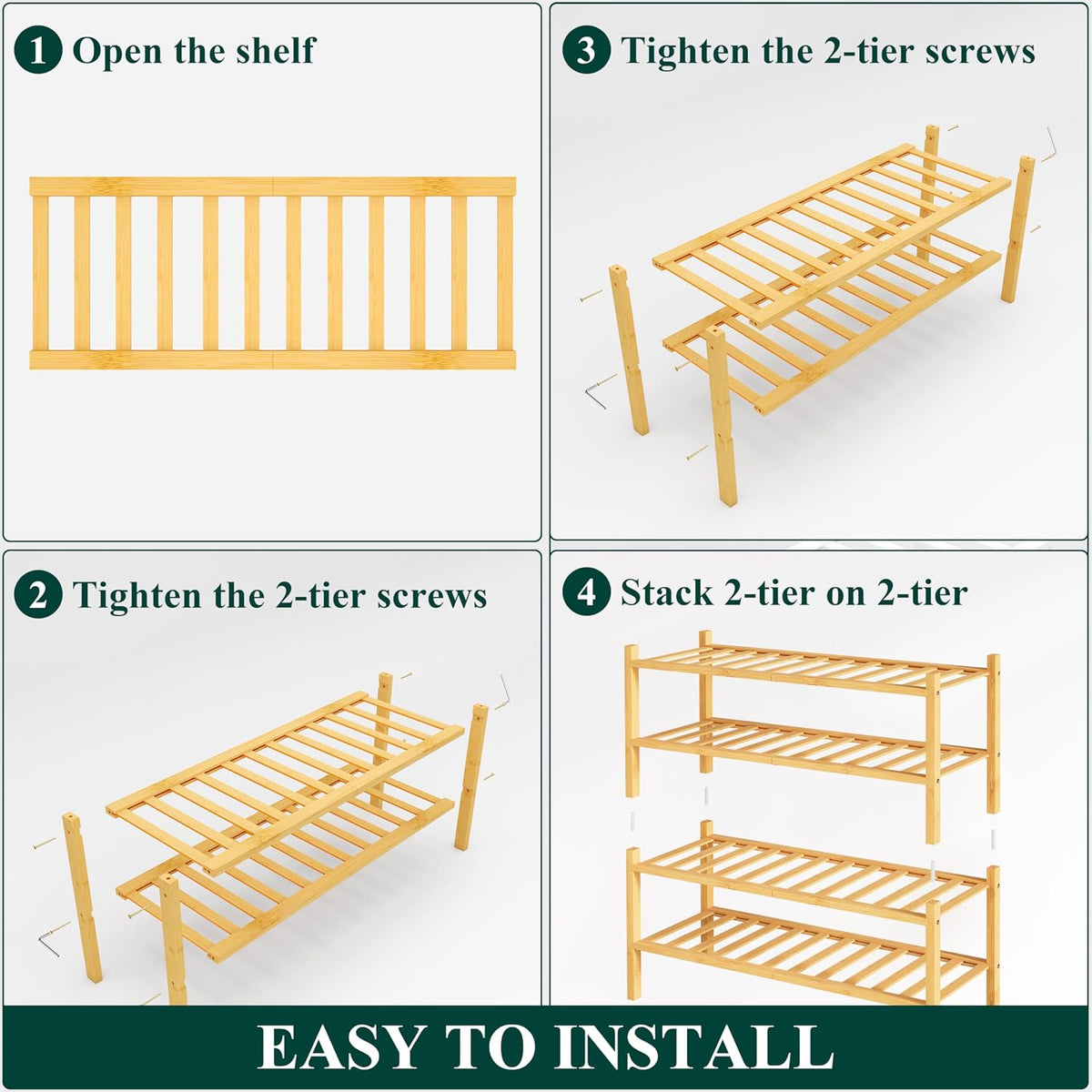 Smiry Bamboo Shoe Rack, 14 Vertical Slats, 4 Tier - 26.8" Wide, Natural
