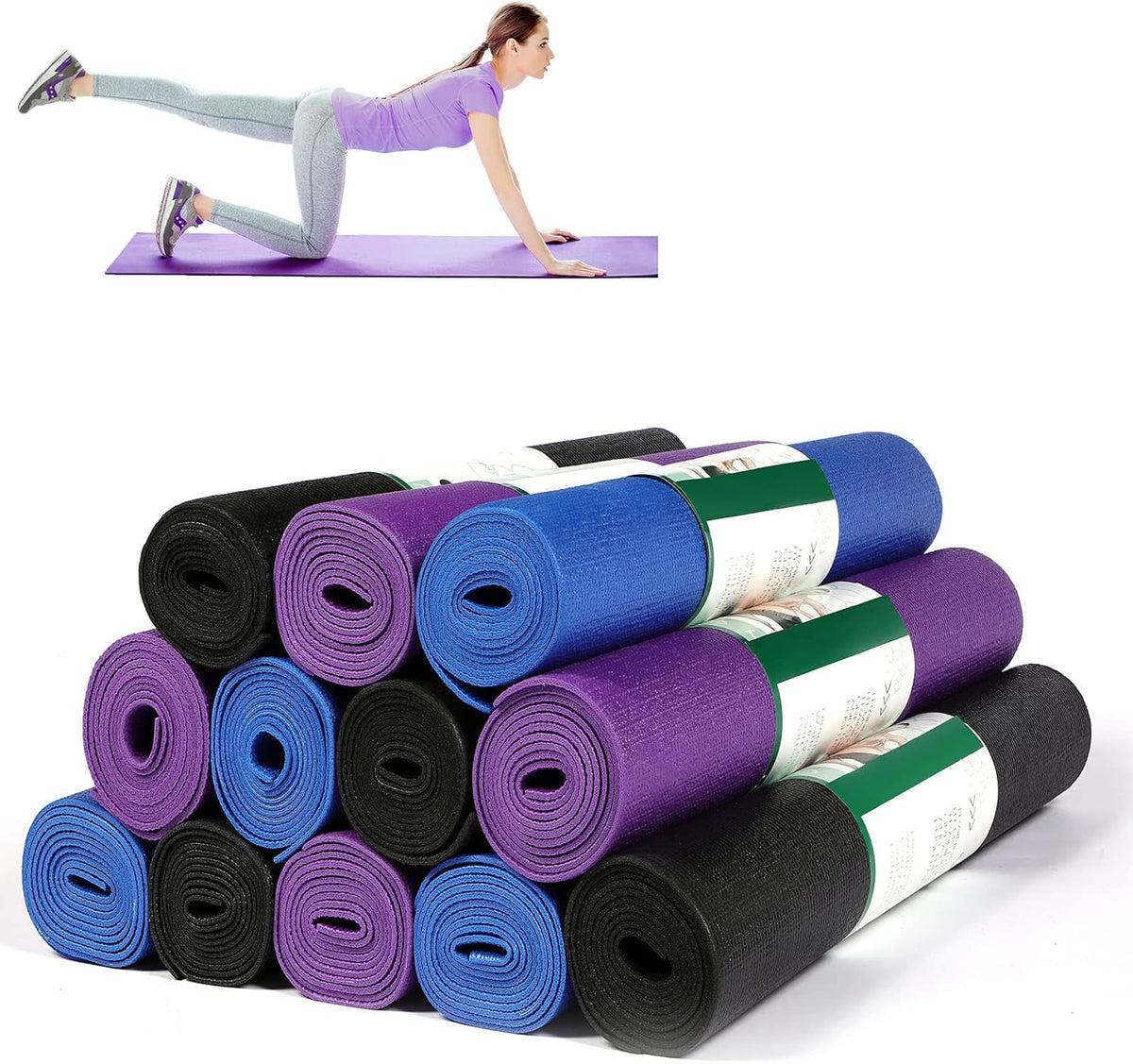 Amylove 12 Pieces Yoga Mats Bulk 68x24x0.12 Inch Exercise Non Slip Fitness Workout Mats for Women Men Home Workout Gym Yoga