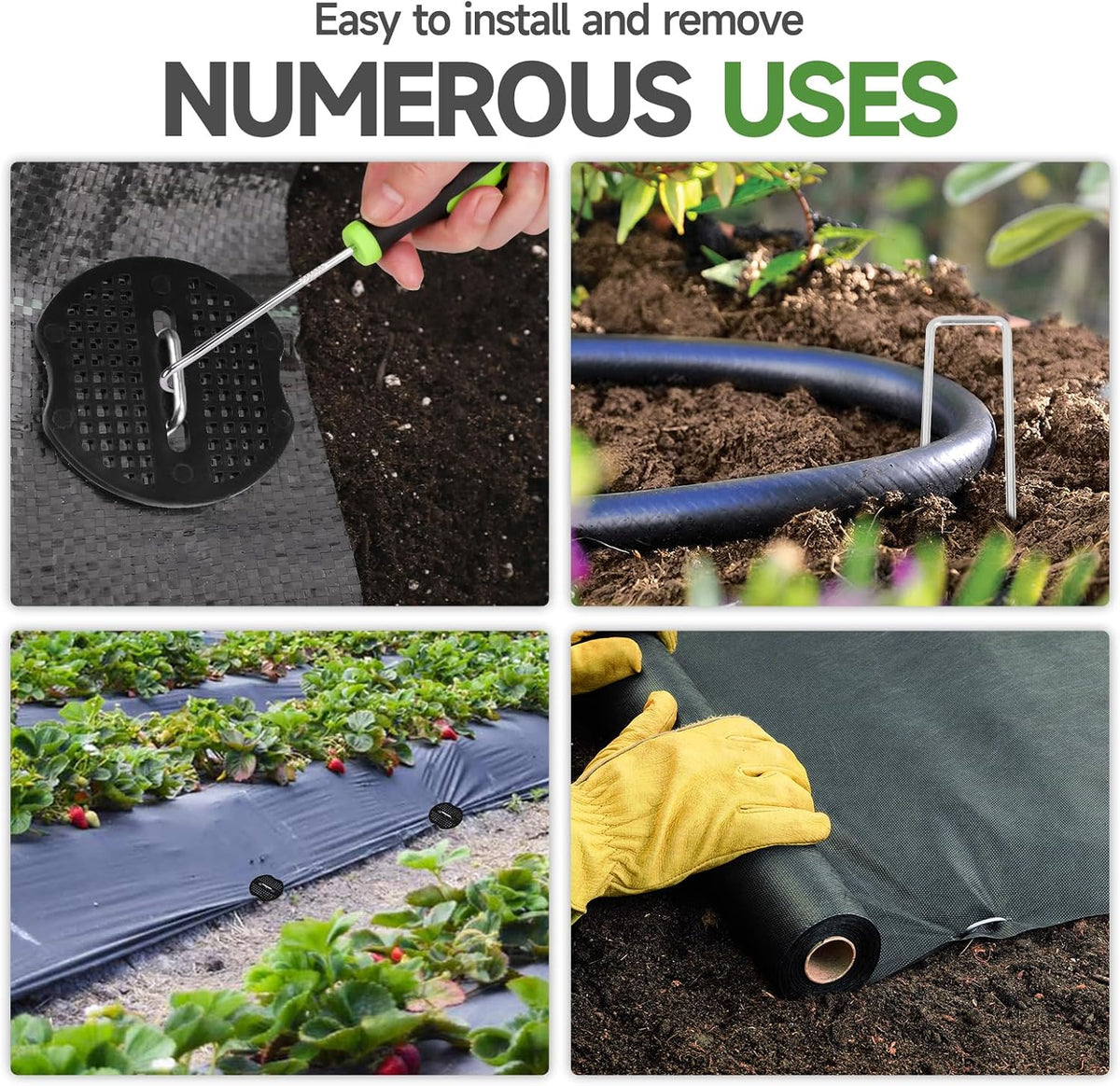 JELNER Garden Stakes,6 Inch 11 Gauge 100pcs Galvanized Landscape Staples + 100pcs Gaskets + 1Pick Hook, Tent Stakes Landscaping Fabric SOD Pins for Weed Fabric Barrier,Groud Cover,Fence