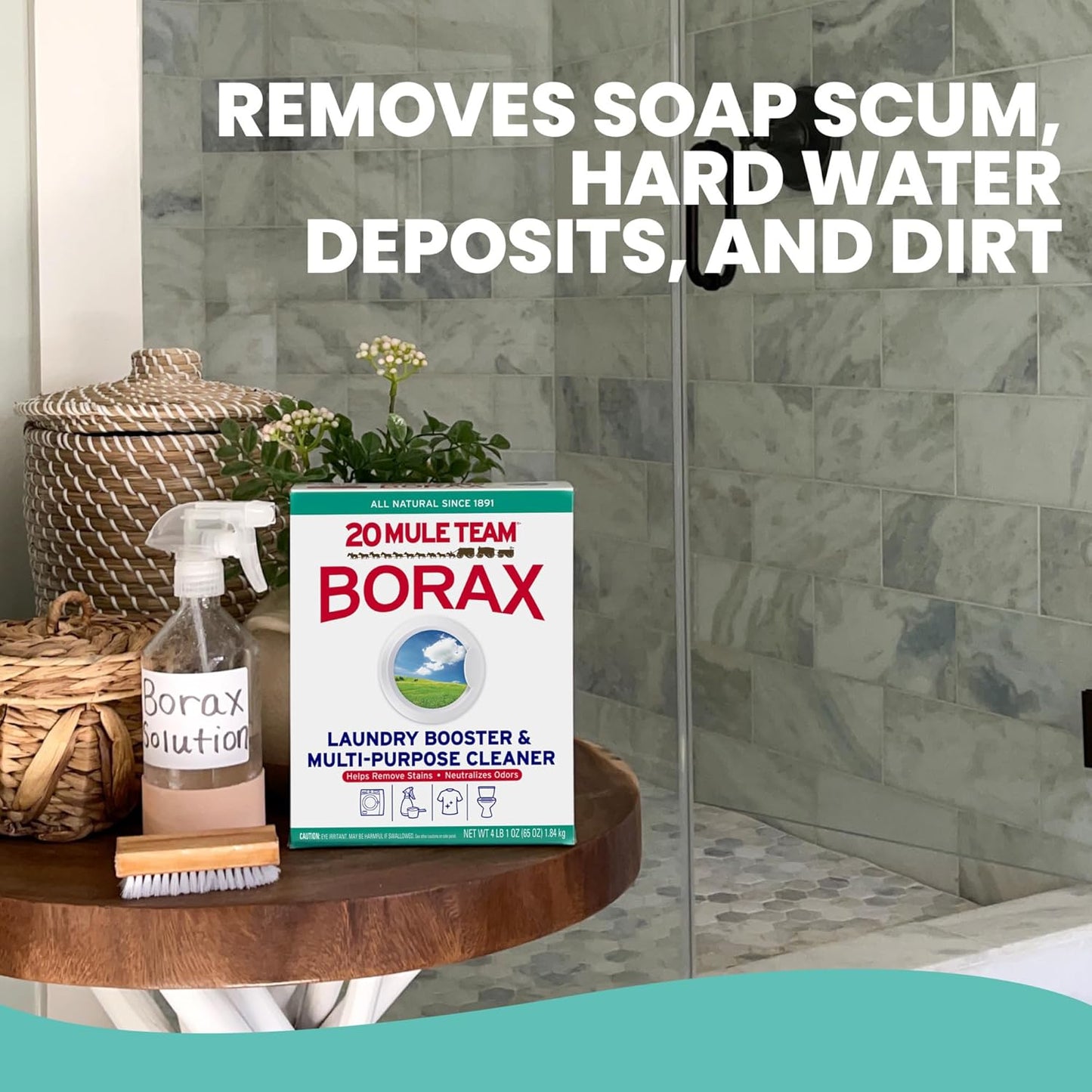 20 MULE TEAM Borax Powder, 65 Ounce, 4 Count, All Natural Laundry Booster & Multi-Purpose Household Cleaner for Kitchen and Bathroom, Stain & Odor Fighter, Helps Deodorize & Freshen