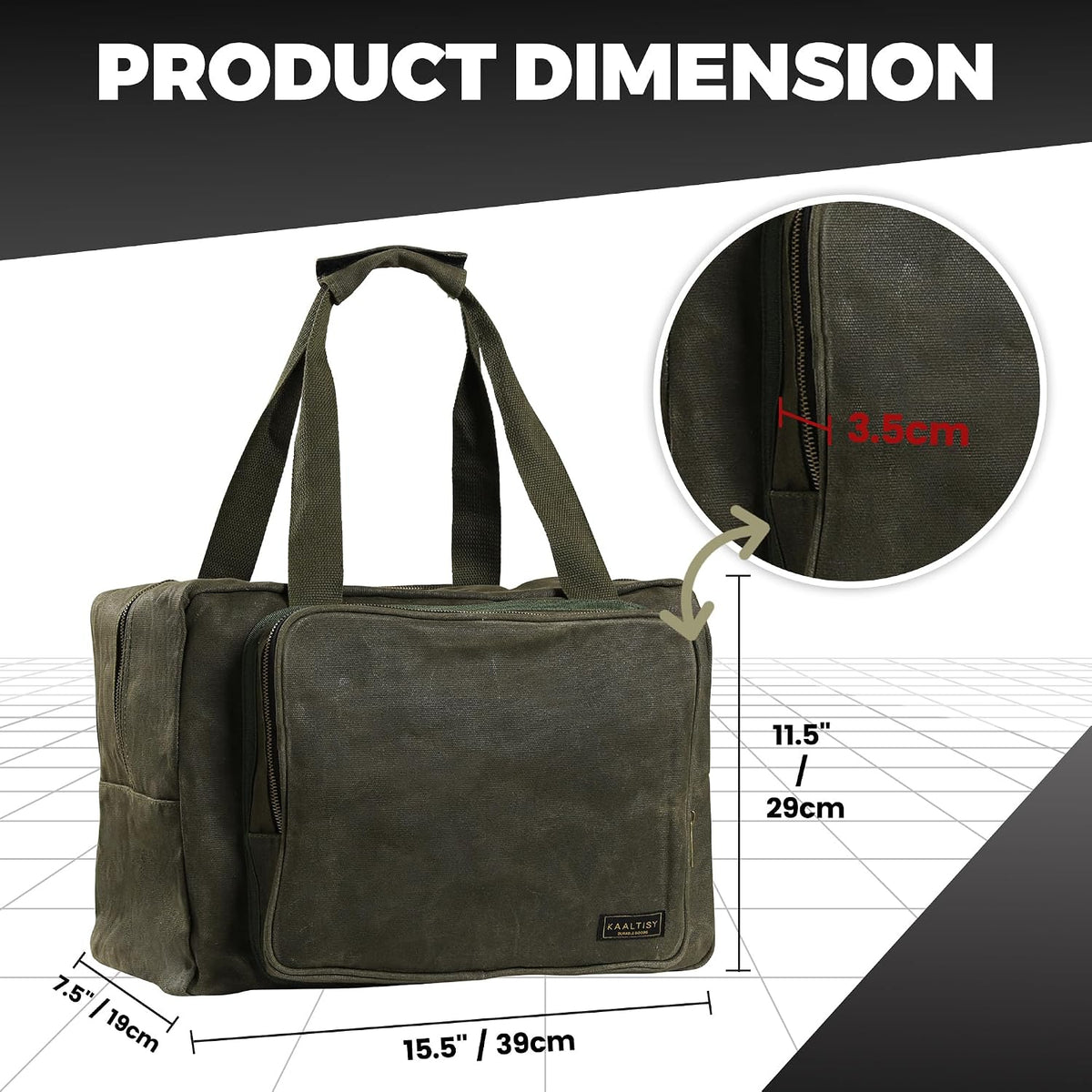 Tool Tote | Heavy Duty 16oz Waxed Canvas Tool Storage Bag - Portable 3 Pockets Tote Bag with Padded Handle& Metal Zipper, for Craftsman Gardener Carpenter Mechanic | 15.5"L x 7.5"W x 11.5"H