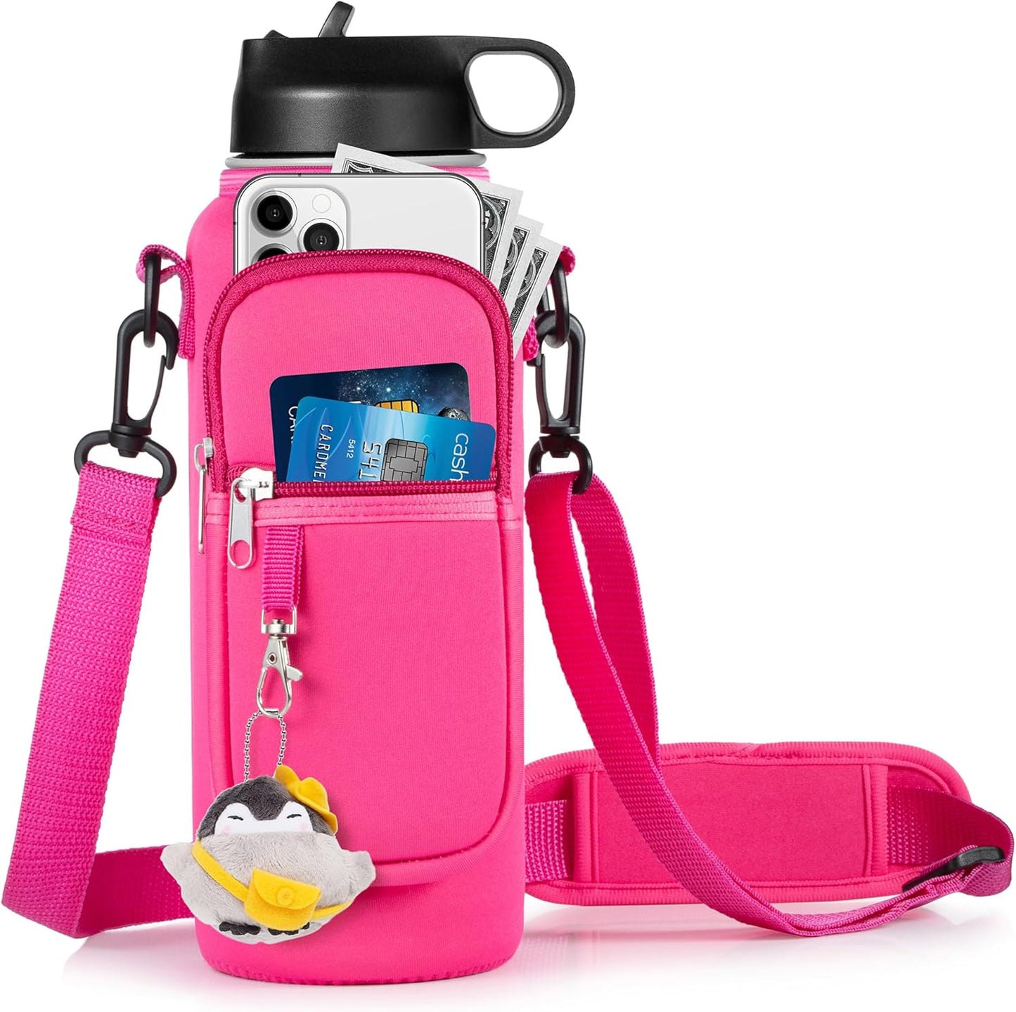 RRegeny Water Bottle Holder with Strap for Hydroflask 32oz 40oz, Carrier Sling Bag with Phone Pocket Water Bottle Sleeve for Men Women Hiking Camping Travelling