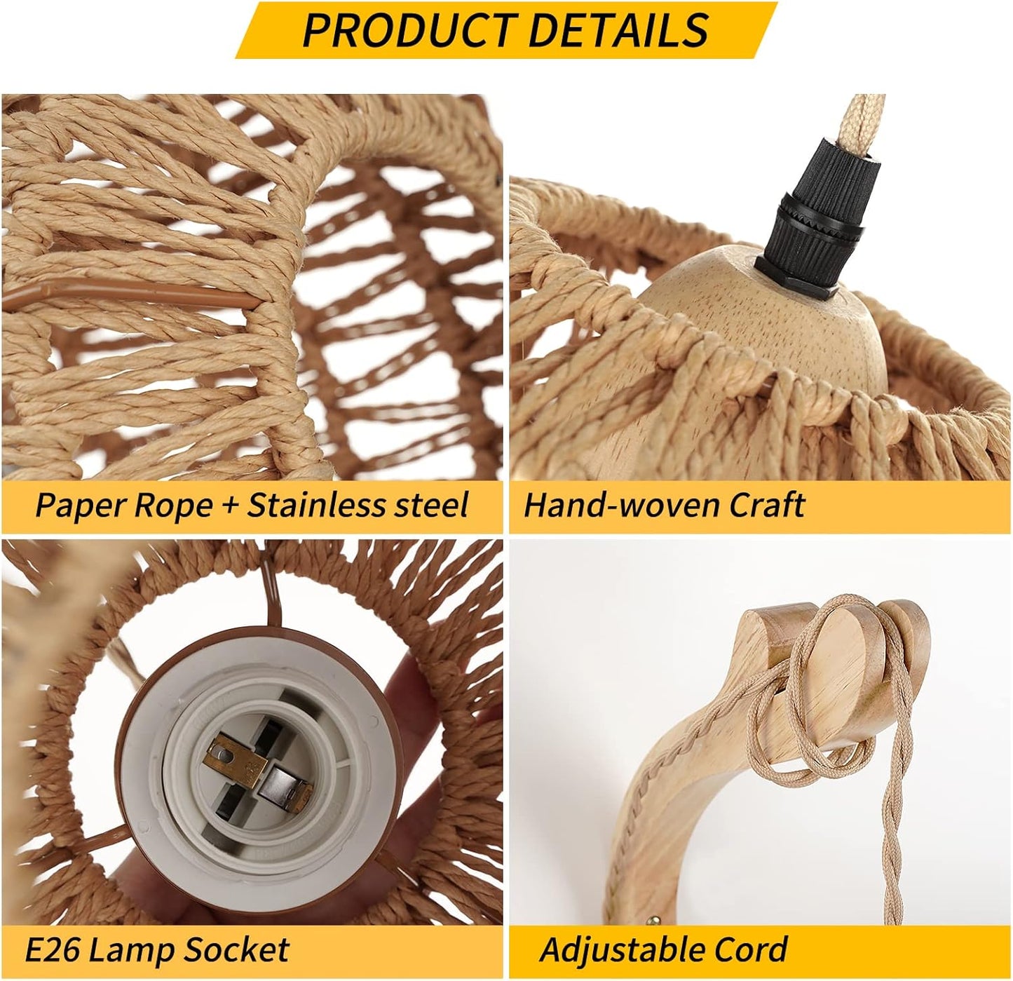 Frideko Rattan Wall Lamp with Plug in Cord Hand Woven Plug in Wall Sconces Paper Rope Wall Light Farmhouse Wall Sconce Wall Mounted Light Boho Wall Sconces Wall Lighting for Bedroom Living Room