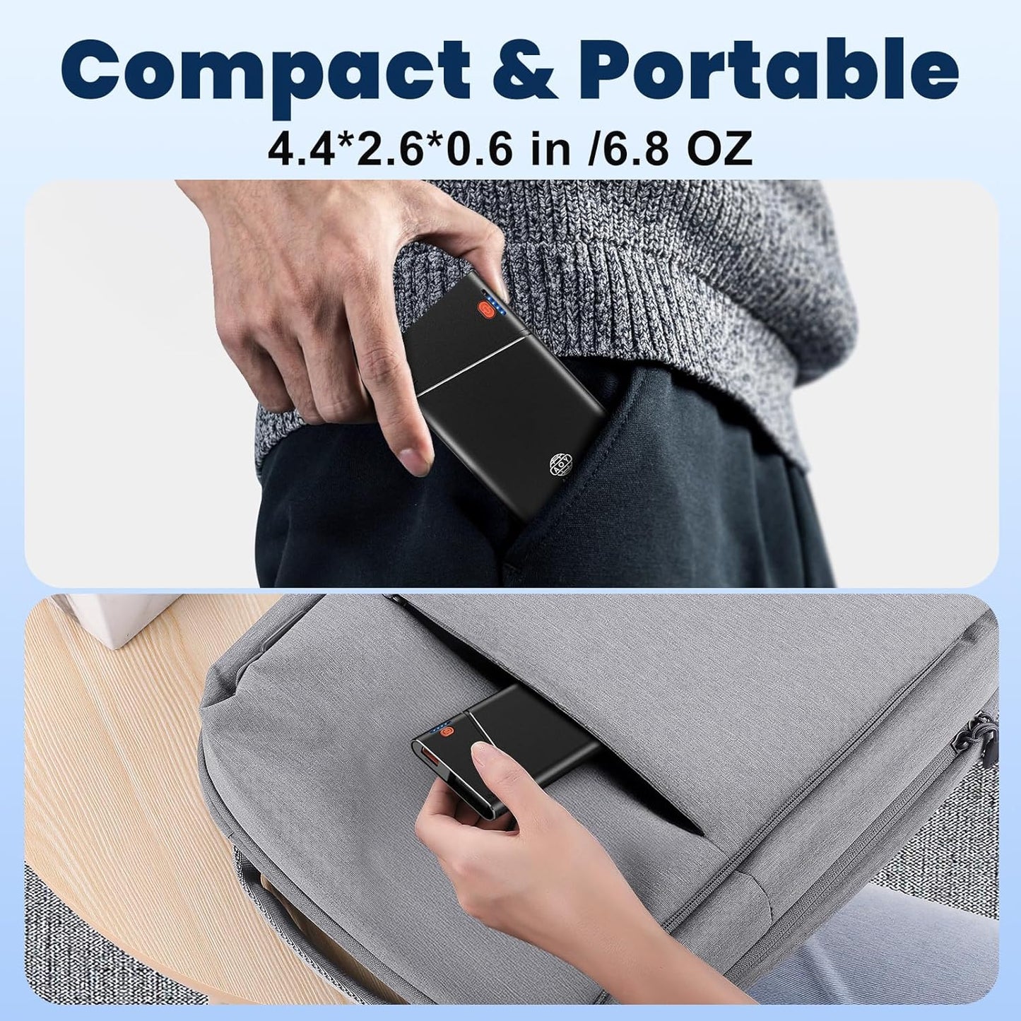 Aaoyun Portable Charger Power Bank, 10000mAh 22.5W PD Fast Charging Powerbank with Built-in USB C Cable, Slim External Phone Battery Pack for iPhone 17/16/15 Samsung S24 Android etc (Black)
