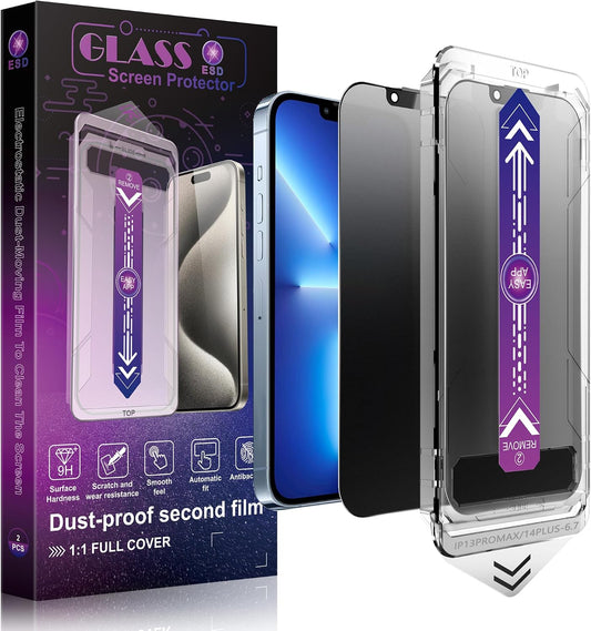 2 Pack Matte Privacy Screen Protector for iPhone 13 Pro Max and iPhon 14 Plus 6.7-Inch Auto Dust Removal, No Bubbles,Anti-Spy Tempered Glass Film, Easy Installation