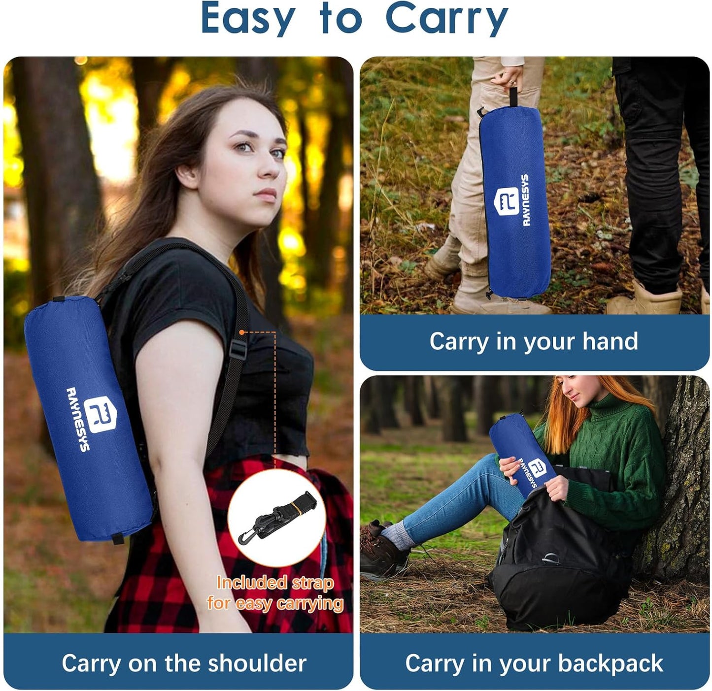 Raynesys Portable Camping Chair 1 Pack, 8 Seconds Quick Setup Folding Camping Chair, Flexible 360° Rotation, 3.8Lb Lightweight Travel Chairs for Easy Carry to Hiking, Sporting, Beach, Blue