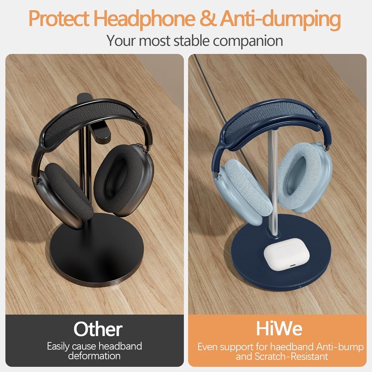 Hiwe Headphone Stand with Wireless Charger, Headset Holder for Desktop