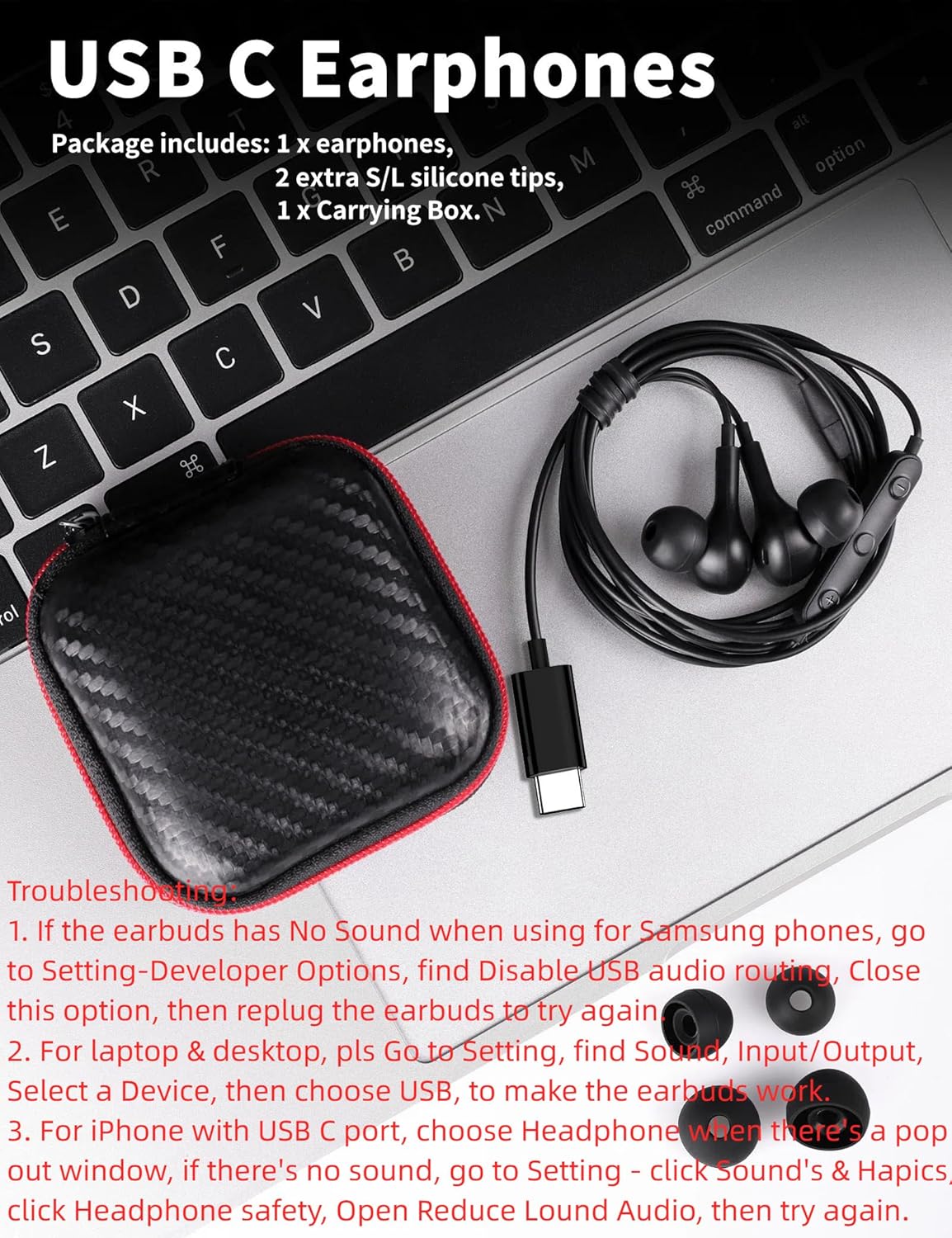 USB C Headphone for Samsung S26 S25 FE S24 A16 A17 Wired Earbuds Magnetic in-Ear Type C Earphone with Microphone Volume Control Bass Stereo Noise Canceling for iPhone 17 Pro Max 16 16e 15 Pixel 10a 9a