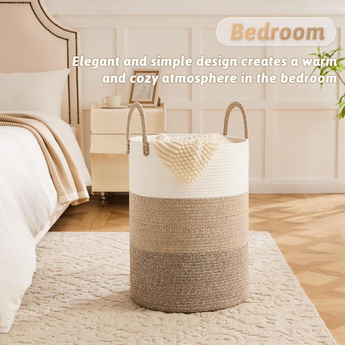 Artfeel Laundry Basket,Woven Cotton Rope Laundry Hamper,40L for Decorative Storage of Dirty Clothes,Toys and Blankets in Bathroom,Bedroom and Living Room