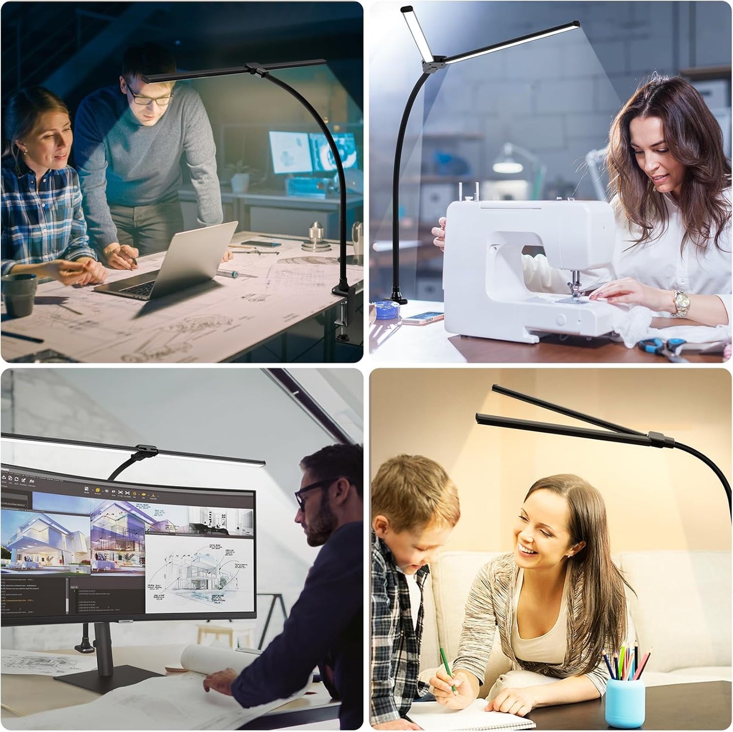 ShineTech LED Desk Lamp for Home Office, Ultra Bright Clamp Light with Flexible Gooseneck, 25 Lighting Modes, Eye-Caring Architect Lamp for Dual Monitors, Reading & Gaming Setup