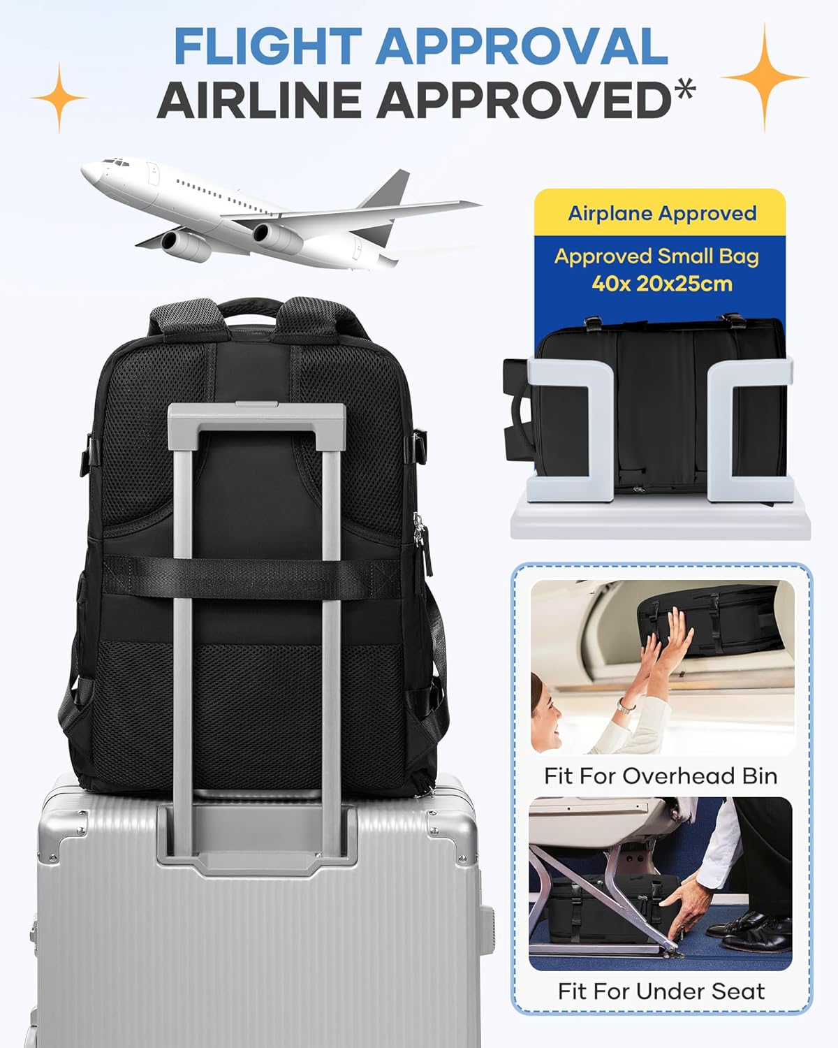 coofay Travel Backpack For Women Men Airline Approved Carry On Backpack Flight Approved Waterproof Sports Luggage Backpack Casual Daypack Small Hiking Backpacks Black Backpacks