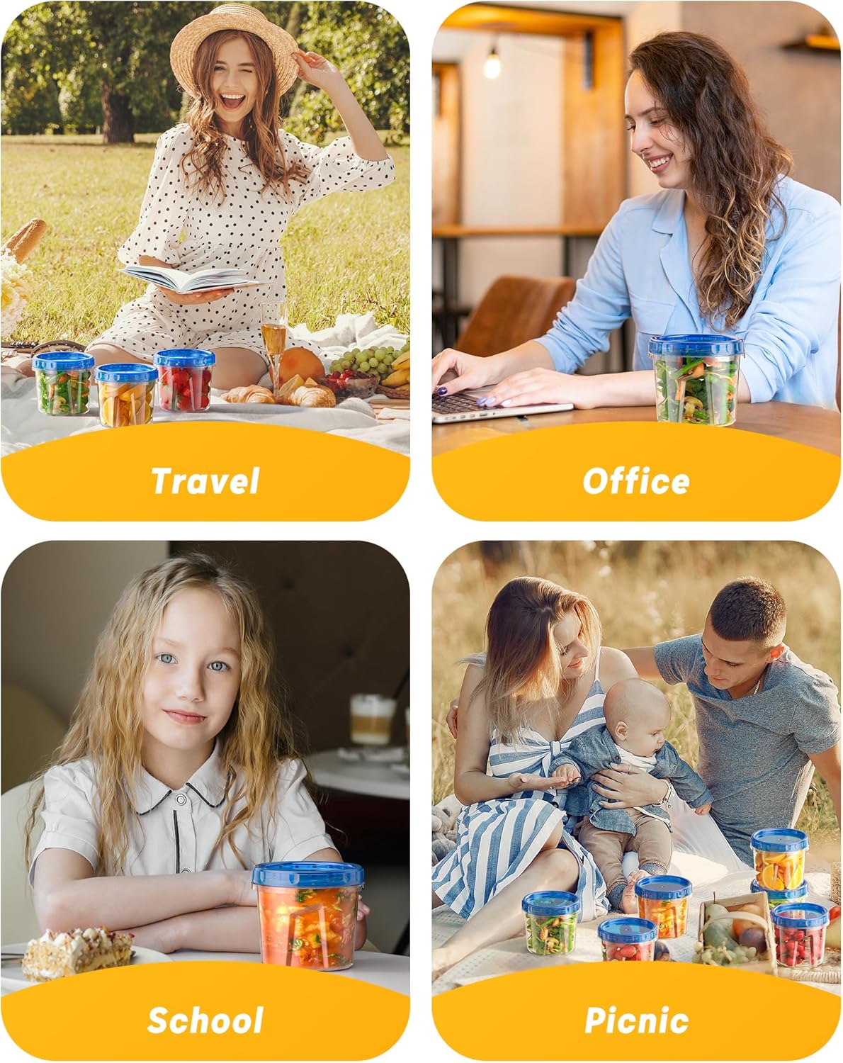 BiuLeon 6 Pack-24 oz Freezer Storage Containers, Plastic Food Storage Containers with Twist Top Lids, BPA Free and Reusable Soup Containers with Lids, Leakproof/Microwave/Dishwasher Safe