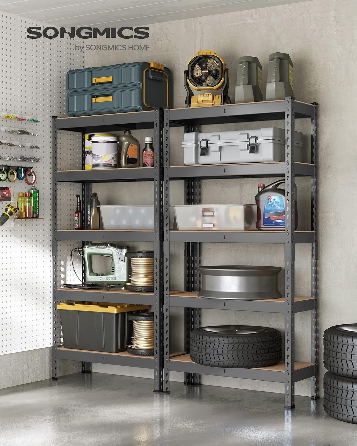 SONGMICS 5-Tier Metal Storage Shelves with Boltless Assembly, Set of 2