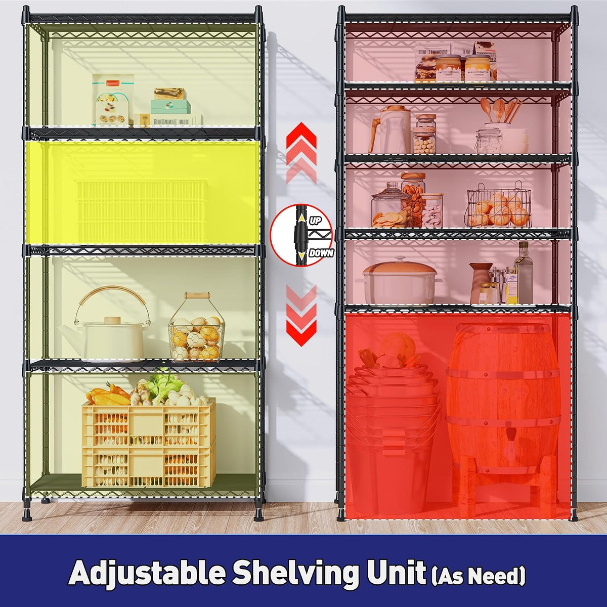 Romorgniz 5 Tier Wire Shelving Unit, 13.6"D x 21.5"W x 59.4"H, Pantry, 2PCS