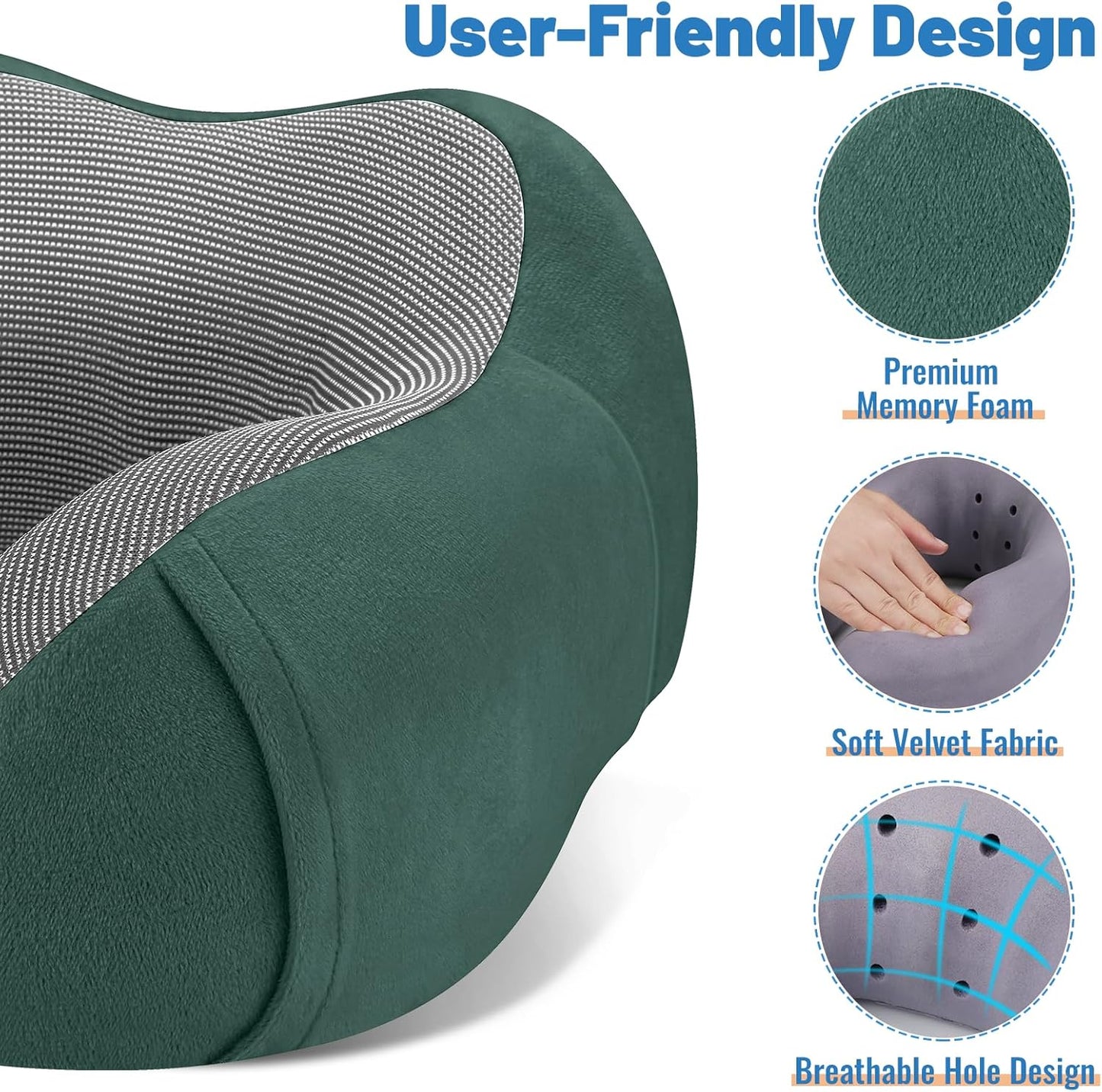 CloudBliss Travel Pillow for Airplane, Set of 2 Memory Foam Neck Pillow for Travel, Travel Neck Pillow for Long Flight, Car & Office, Trip Accessories with Eye Mask, Earplugs, Carry Bag, Black & Green