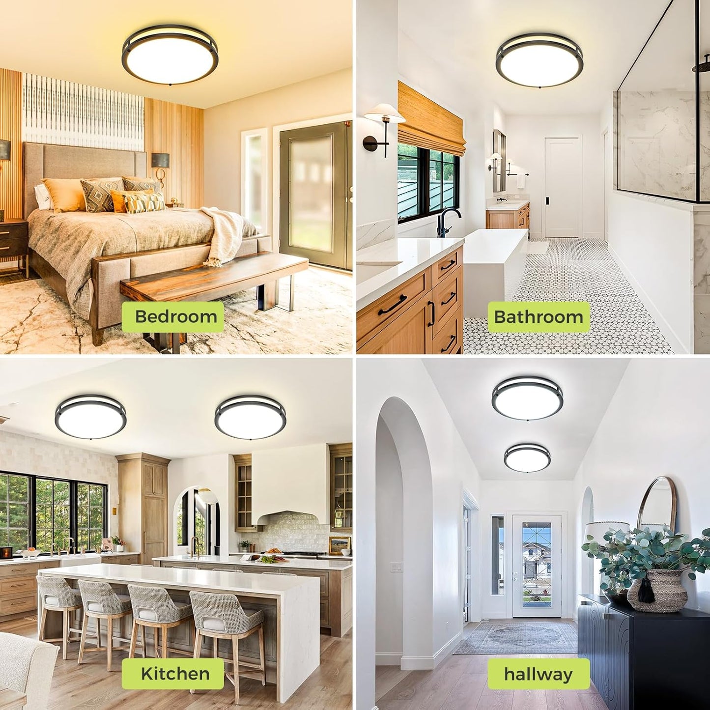 hepside 13inch Flush Mount Ceiling Light Fixture 2 Pack, Dimmable & 5 Color Temperatures Ceiling Light Black, 24W 3000K 3500K 4000K 5000K 6500K Adjustable Ceiling Lamps for Bathroom Bedroom Hallway