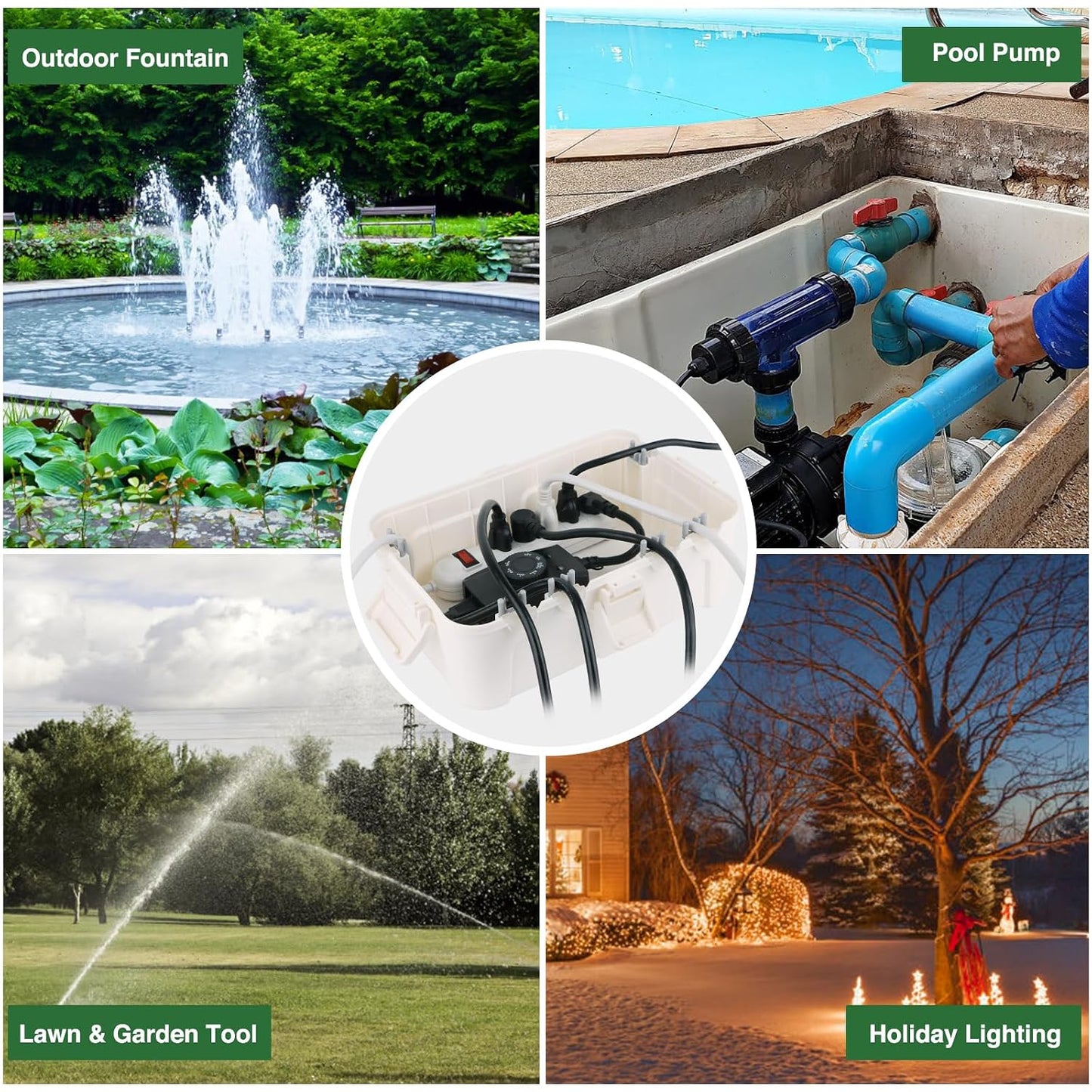 Flemoon Large Outdoor Electrical Box, Waterproof Extension Cord Cover | 6 Cable Entry Ports, IP54 Weatherproof Connection Box with Clear Lid for Photocell Light Sensor Timer, Outlet, Socket, White