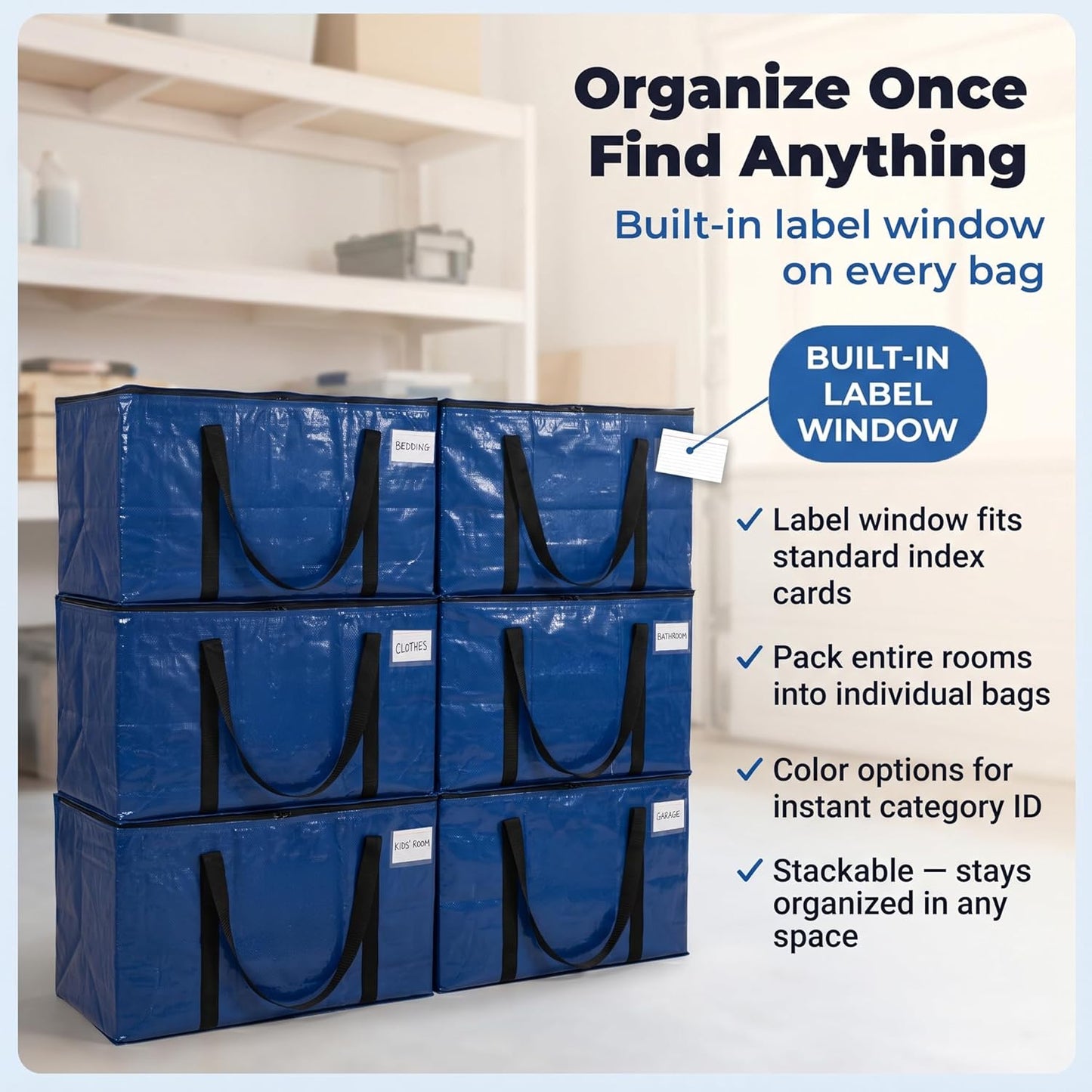 ClearSpace Heavy Duty Moving Bags - Water Resistant Storage Bags or Storage Bins with Lids and Moving Supplies - Large Moving Boxes for College Dorm, Travel, Closet Organization - 6 Pack