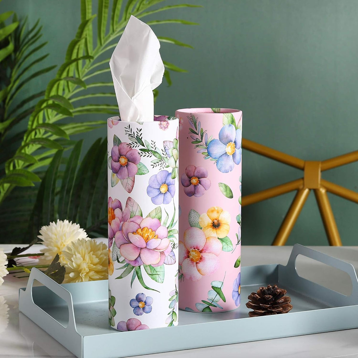 200 Sheets Car Tissues Holder with Facial Tissues 3-ply Travel Tissue Tubes 4 PK Tissues Box Container Perfect Fit for Car Cup Holder Cylinder (Pink)