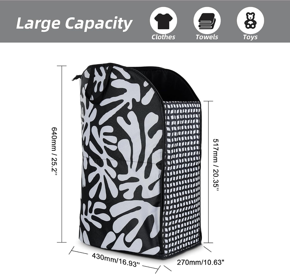 JOMOLA Collapsible Laundry Hamper 75L Large Fabric Foldable Laundry Basket Dirty Clothes Laundry Bag with Handles for Family College Dorm Storage Organizer (Black)