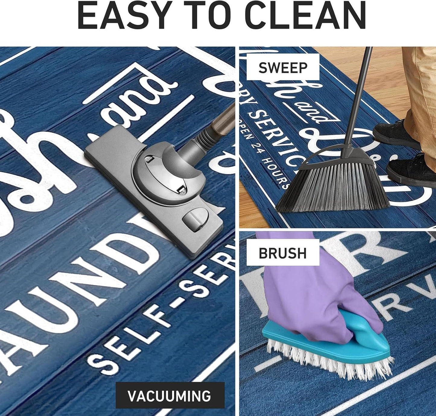 KOZYFLY Laundry Room Rug Runner 20"x48" Non Slip Kitchen Rugs Washable Laundry Room Mat Waterproof Mudroom Floor Carpet Runner Farmhouse Decor, 1.7x4ft, Navy, Wash and Dry