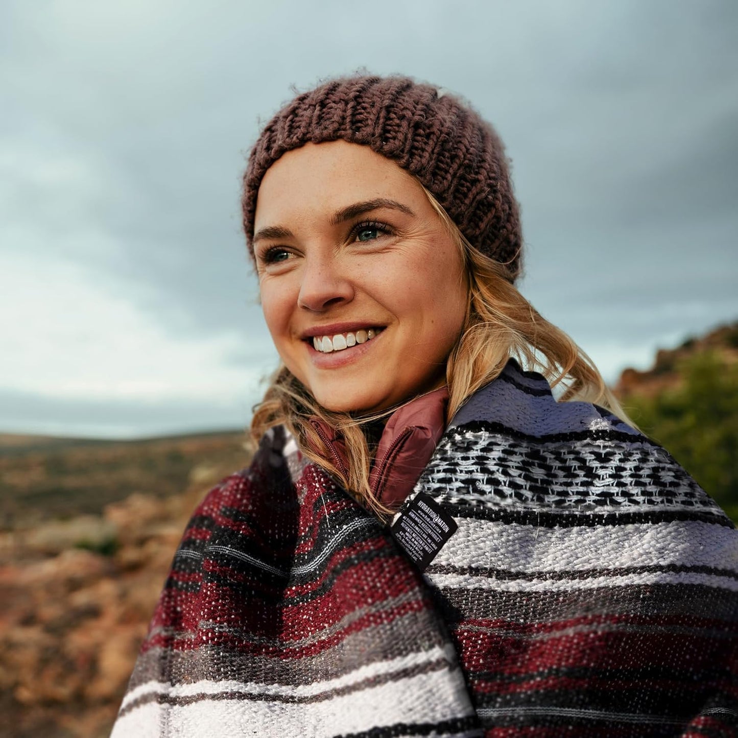 Mexican Blanket (Authentic Handmade Falsa) - Durable, Lightweight Baja Indian Blanket for Yoga, Beach, Camping, Picnic, Car/Truck, Outdoor Mexican Throw, Baja Saddle Blanket, 70"x50", Cherry