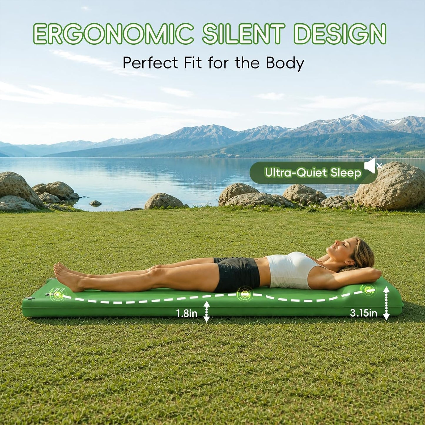 Memory Foam Camping Sleeping Pad, Foldable and Portable Self-Inflating Camping Mattress Pad, 9.5 R-Value Insulated & Quiet Sleeping Mat with Pillow, Compact for Backpacking Hiking Car Traveling Tent