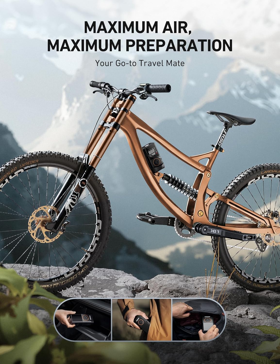 AstroAI L7 Tire Inflator Portable Air Compressor,150 PSI Cordless Mini Air Bike Auto Shut-Off Pump with Digital Display Pressure Gauge, Fast Inflation & LED Light for Car Tires,Motorcycles,Bikes,Balls