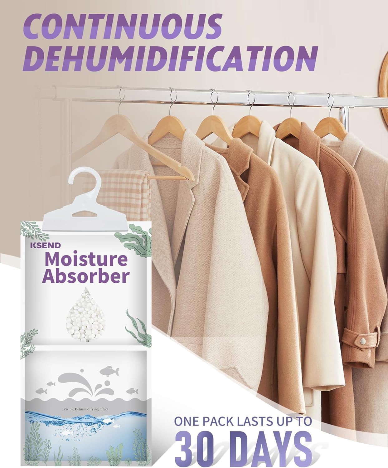 Ksend Moisture Absorbers 8 Packs - 9.8 oz Dehumidifier Bags, Portable Moisture Hanging Bags for Closet, Bathroom and Kitchen, Fragrance Free, 11.8'' x 6.3''
