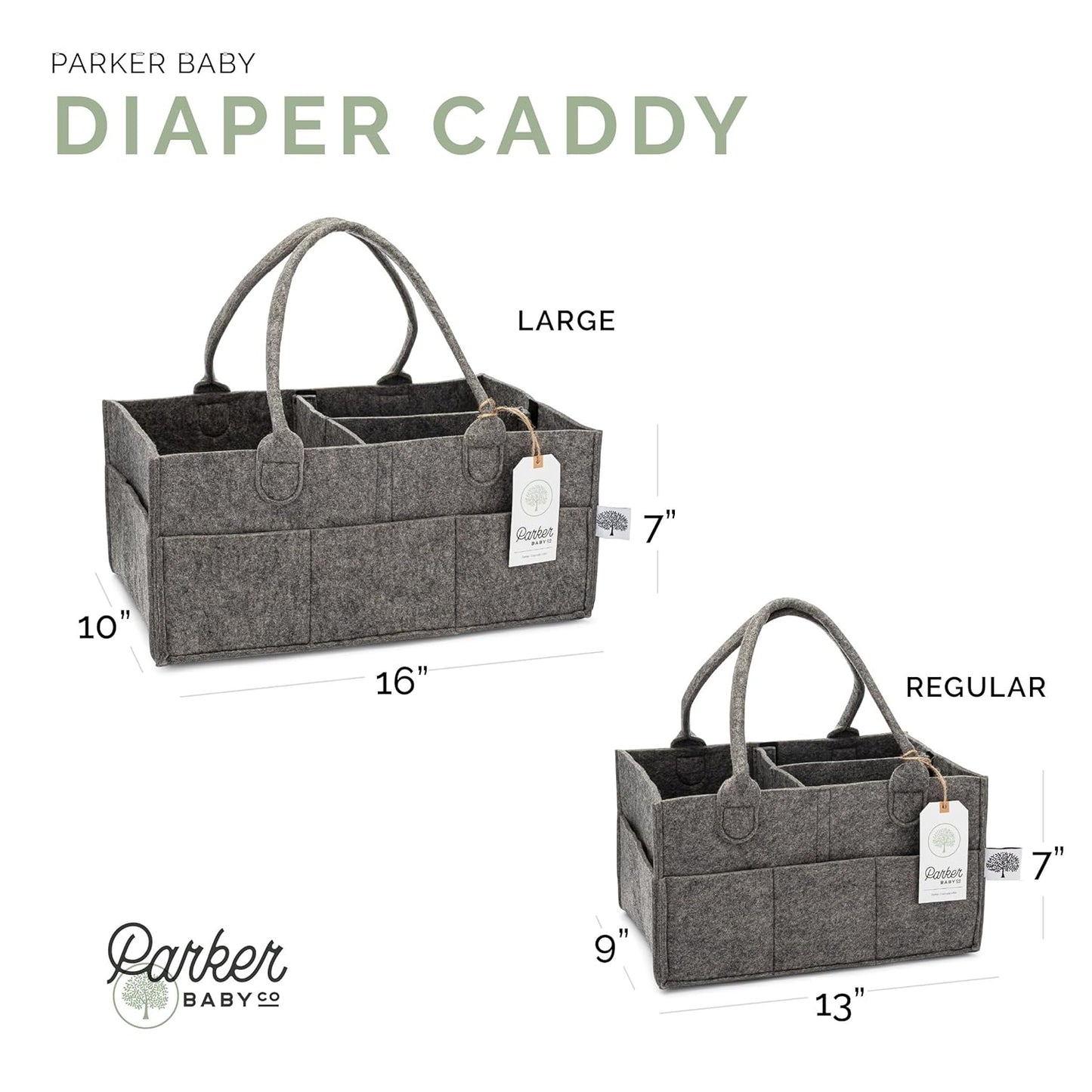 Parker Baby Diaper Caddy - Nursery Storage Bin and Car Organizer for Diapers and Baby Wipes - Charcoal, Regular